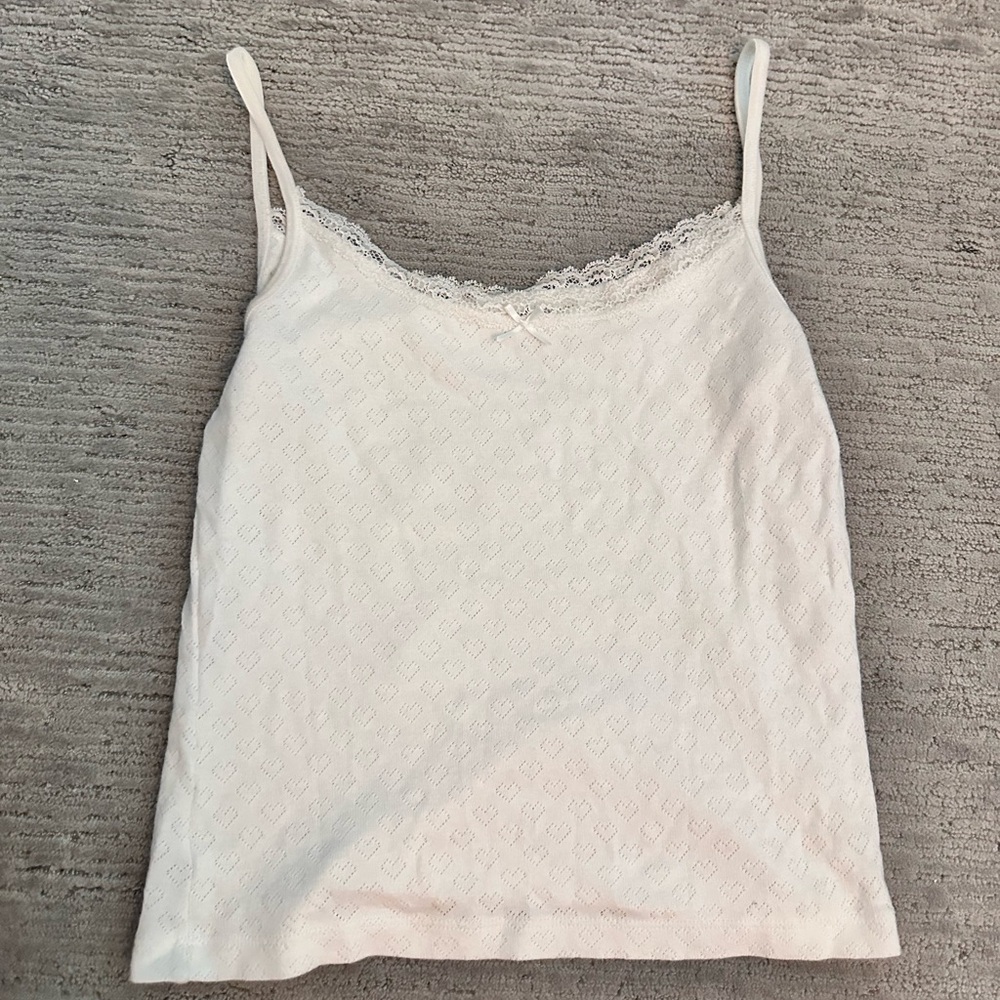 Brandy Melville Heart Eyelet Lace Trim Tank | Size OS